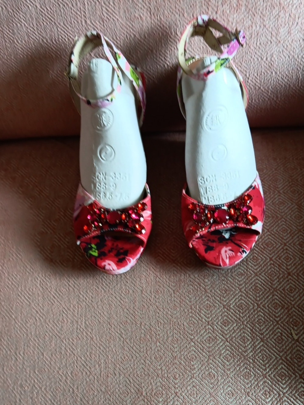 Beaded Red Floral Open-Toe Sandals
